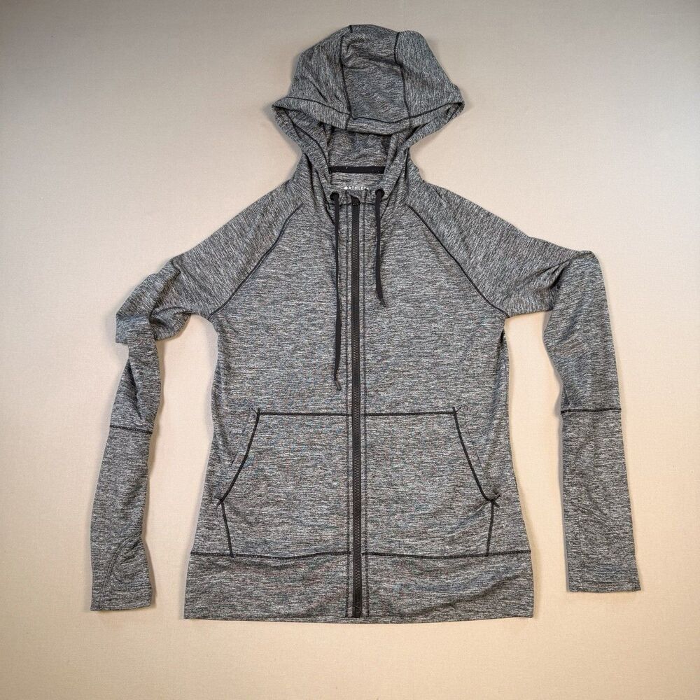 Athleta Full Zip Hoodie Womens XS Long Sleeve Thumb Holes Grey/Black EUC